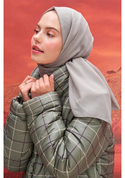 Kare Desen Modal Jakar Şal Açık Gri