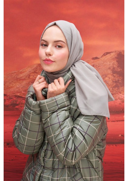 Kare Desen Modal Jakar Şal Açık Gri