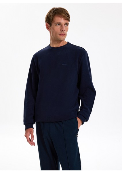 Bisiklet Yaka Düz Lacivert Erkek Sweatshırt J5WM-SWT7221