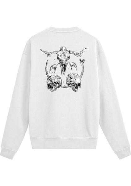 Sırt Baskılı Death Metal Kurukafa Tasarımlı Sweatshirt