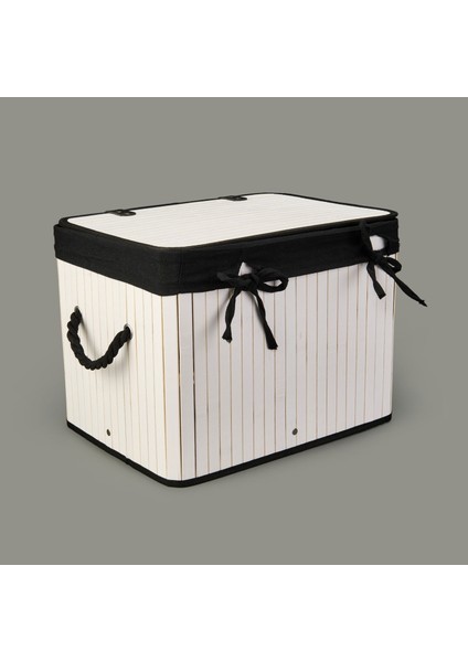 Living Çok Amaçlı Kapaklı Dekoratif Sepet - Beyaz / Siyah - 40X30X30 cm