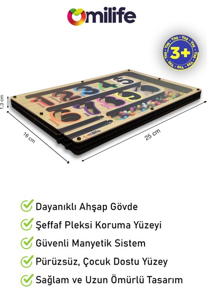 Manyetik Renkli Sayma ve Eşleştirme Labirenti - Ahşap Montessori Oyuncağı, 3-5 Yaş Çocuklar Için Eğitici, Eğlenceli ve Taşınabilir Manyetik Boncuk Oyun Seti