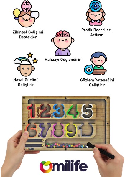 Manyetik Renkli Sayma ve Eşleştirme Labirenti - Ahşap Montessori Oyuncağı, 3-5 Yaş Çocuklar Için Eğitici, Eğlenceli ve Taşınabilir Manyetik Boncuk Oyun Seti