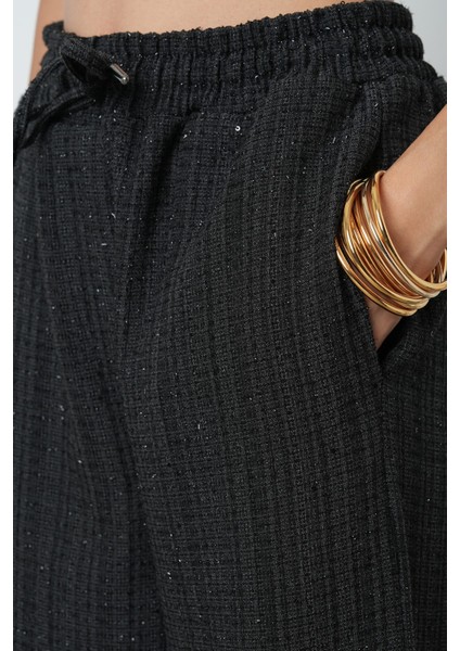 Kadın Simli Bol Paça Beli Lastikli Düz Renk Pantolon fırsatları