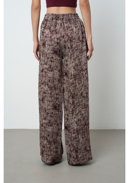 Kadın Bordo Renk Kırçıllı Bol Paça Beli Lastikli Pantolon indirimleri