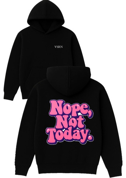 Nope Not Today Tasarım Baskılı Oversize Siyah Kapüşonlu Sweatshirt
