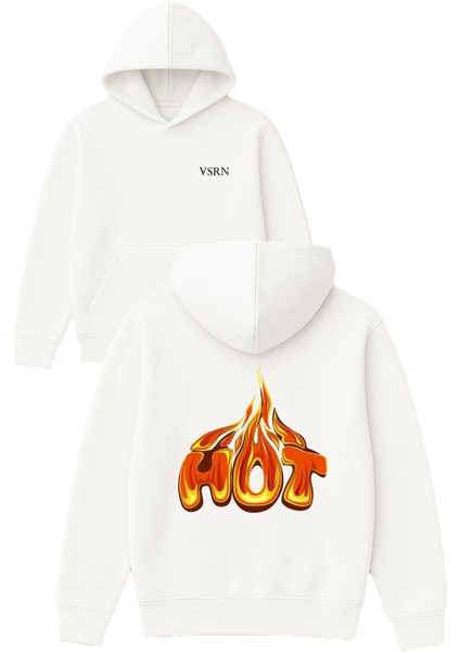 Hot Tasarım Baskılı Oversize Beyaz Kapüşonlu Sweatshirt