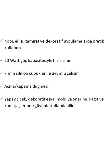 20W Silikon Tabancası | 1 Adet 7 mm Silikon Hediyeli | Kablolu ve Açma/kapama Düğmeli fiyatları