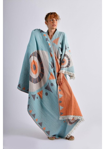 Mavi Evil Eye Kimono & Peştemal Seti
