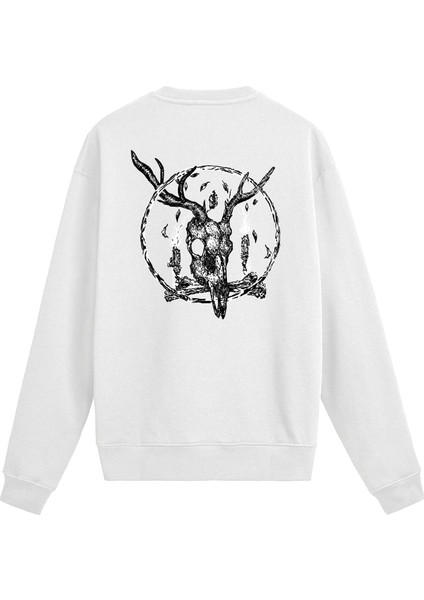 Sırt Baskılı Boynuzlu Kurukafa Tasarımlı Sweatshirt