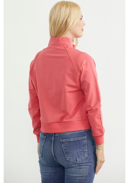 Dik Yaka Kanguru Cepli Crop Sweatshirt - Gül indirimleri