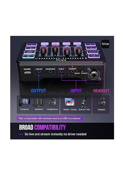 Oyun Ses Mikseri, Xlr Mikrofon Arayüzü ile Akış Rgb Pc Mikser, Bireysel Kontrol, Ses Fader, Sessiz Düğmesi, 48V Fantom Güç, Podcast/kayıt/vokal/oyun Sesli-Ampligame Sc3 fırsatları