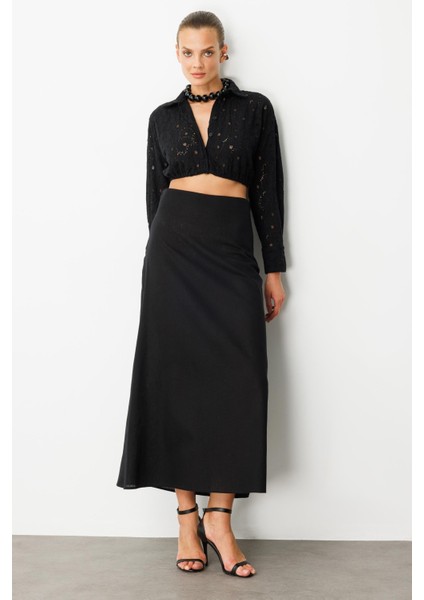 Pamuklu Keten Uzun Etek-Siyah fiyatları