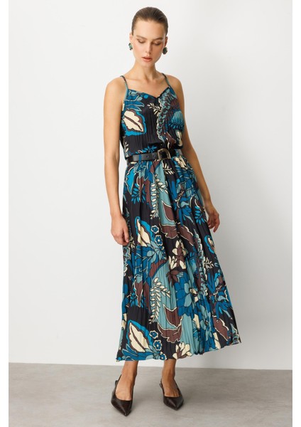 Beli Lastikli Kendinden Desenli Uzun Etek-Petrol fiyatları