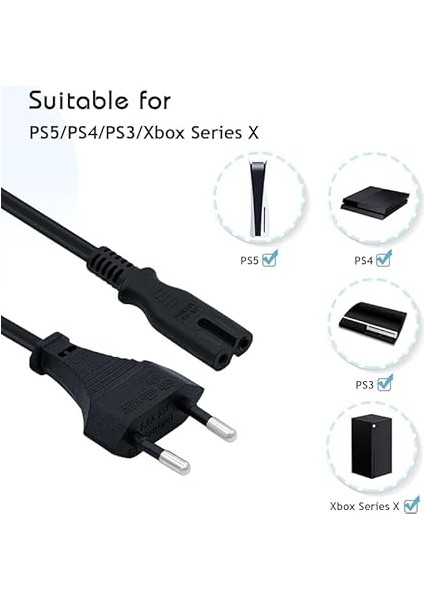 Ps5/ Ps4/ Ps3 / Xbox Series S-X Uyumlu 2 Pinli 1.5 Metre Güç Kablosu Teyp Fişi, Radyo Fişi, LED Tv Elektrik Fişi 2pin Güç Kablosu fırsatları