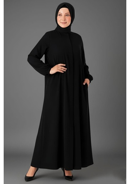 Medine Ipeği Mevlana Kesim Cepli Kuşaklı Bol Ferace Siyah