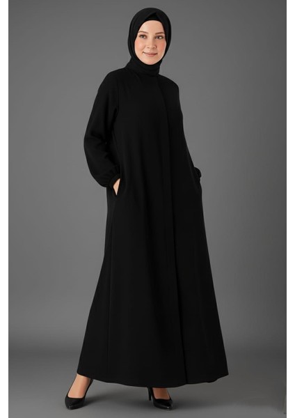 Medine Ipeği Mevlana Kesim Cepli Kuşaklı Bol Ferace Siyah indirimleri