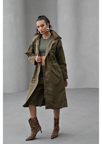 Uniq Haki Kapüşonlu Trençkot