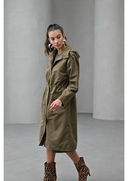 Uniq Haki Kapüşonlu Trençkot modelleri