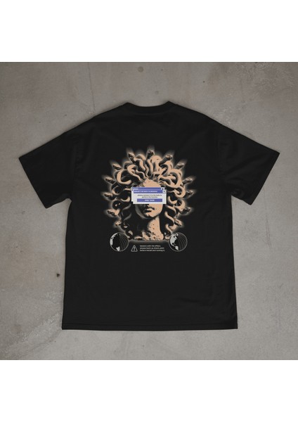 Medusa Tasarım Baskılı Siyah Oversize T-Shirt