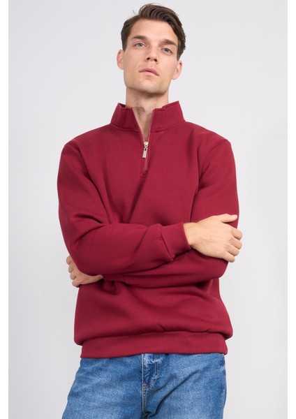 Çetinkaya Mentality 3907 3 Ip Dik Yaka Bordo Sweatshirt