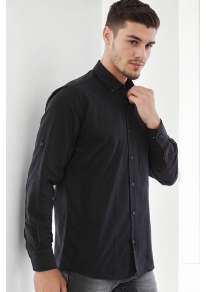 G921 Dewberry Erkek Gömlek-Siyah