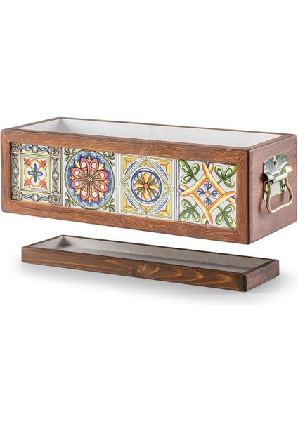 El Yapımı 4 Meksika Çinili Dekoratif Modern Ahşap Dikdörtgen Bahçe Balkon Saksı Saksılık Çiçeklik fırsatları