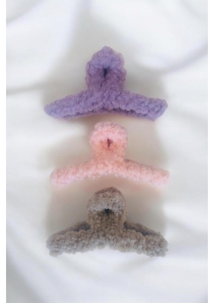 Kadın Peluş Model Kırçıllı 3 Adet Büyük Boy 11 cm Mandal Toka Seti