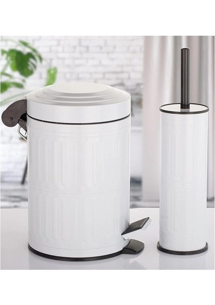 Haus Pedallı Çöp Kovası Tuvalet Wc Fırçası Banyo Çöp Kovası 2'li Banyo Seti 5 Litre Beyaz Vintage fiyatları