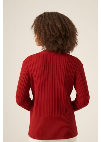 Kadın Saç Örgülü Hırka Kırmızı 25238