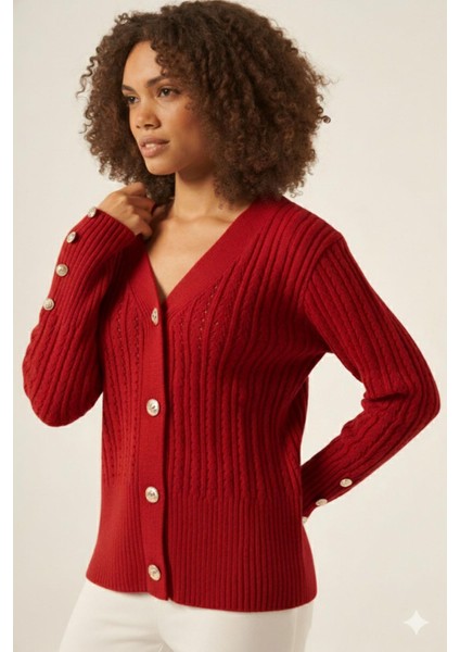 Kadın Saç Örgülü Hırka Kırmızı 25238 fiyatları