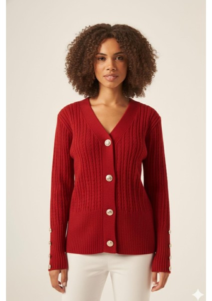 Kadın Saç Örgülü Hırka Kırmızı 25238 modelleri