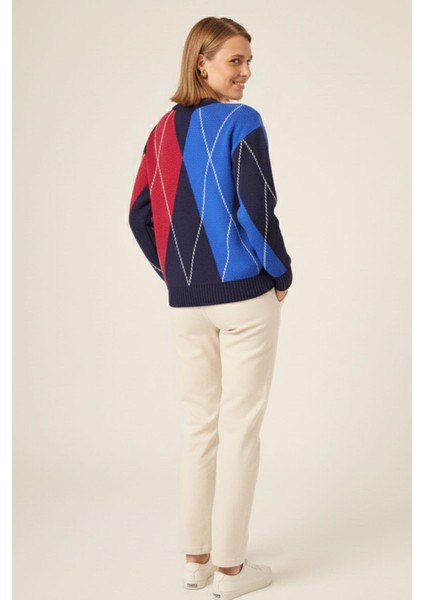 Kadın Baklava Desenli Kazak Lacivert 25094