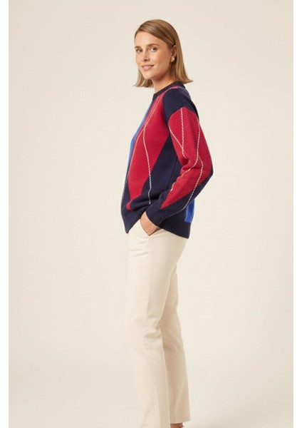 Kadın Baklava Desenli Kazak Lacivert 25094 fiyatları