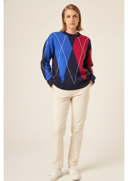 Kadın Baklava Desenli Kazak Lacivert 25094 modelleri