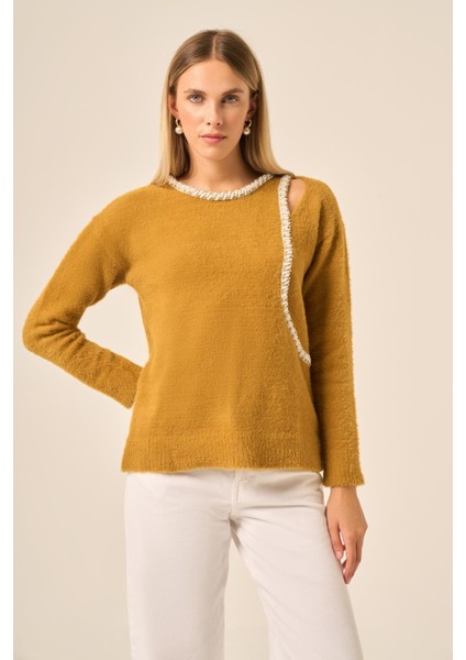 Kadın Inci Detay Kazak Hardal 25061