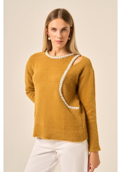 Kadın Inci Detay Kazak Hardal 25061 fiyatları