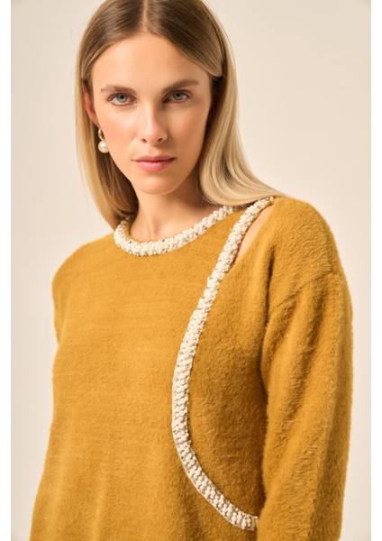 Kadın Inci Detay Kazak Hardal 25061 modelleri