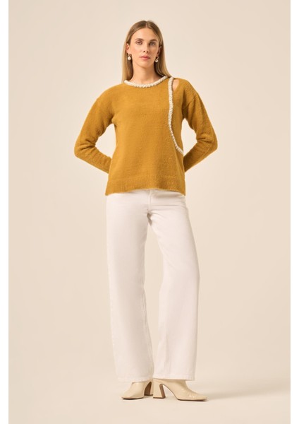 Kadın Inci Detay Kazak Hardal 25061 fırsatları