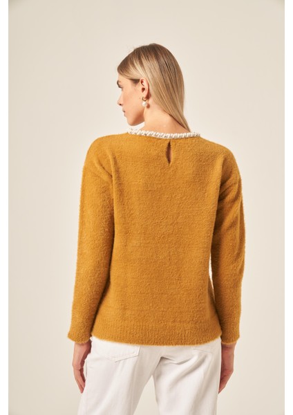 Kadın Inci Detay Kazak Hardal 25061