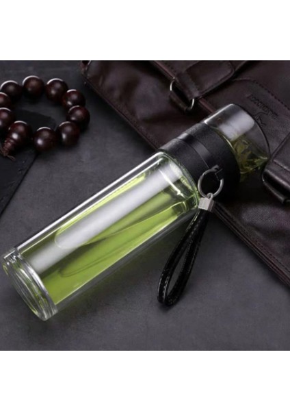 Paslanmaz Çelik Çift Camlı Bitki Çayı Demlik Termos – 2 Kat Cam Izgaralı Demleme Şişesi