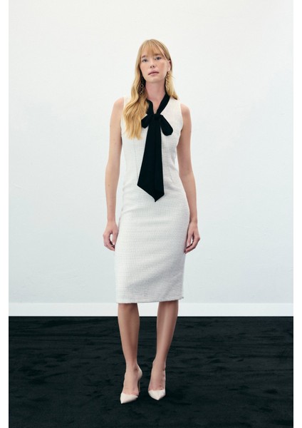 Fularlı Kolsuz Tüvit Elbise - Lacivert fırsatları