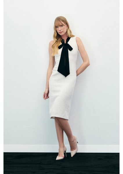 Fularlı Kolsuz Tüvit Elbise - Lacivert indirimleri