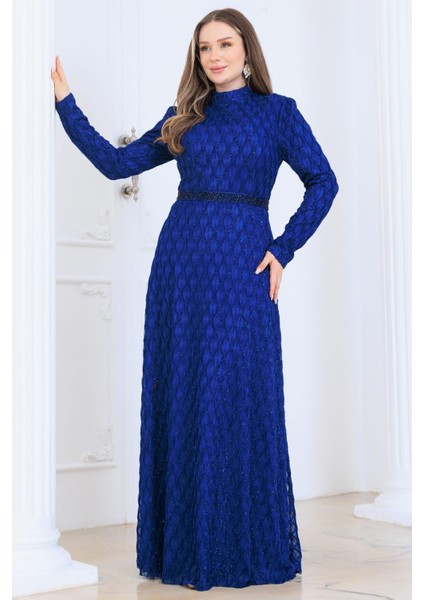 Lina Tesettür Abiye Elbise Indigo