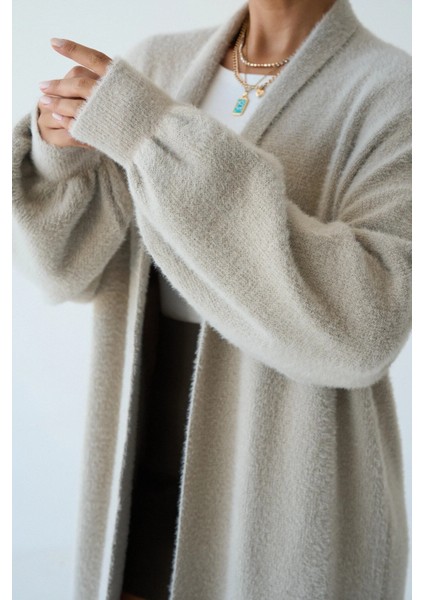 Kadın Şal Yaka Dokulu Balon Kol Uzun Salaş Hırka indirimleri