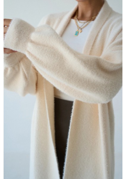 Kadın Şal Yaka Dokulu Balon Kol Uzun Salaş Hırka indirimleri