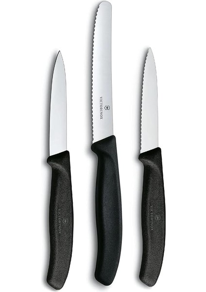 Swiss Classic Sebze Bıçağı Seti, 3 Parça, Düz Kesim, Ekstra Keskin, Sağlam Plastik Sap, Siyah