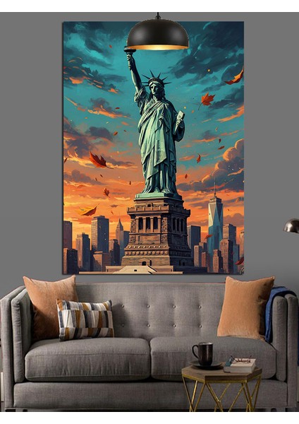 Özgürlük Heykeli Amerika Birleşik Devletleri New York Dekoratif Kanvas - Mdf Ahşap Tablo