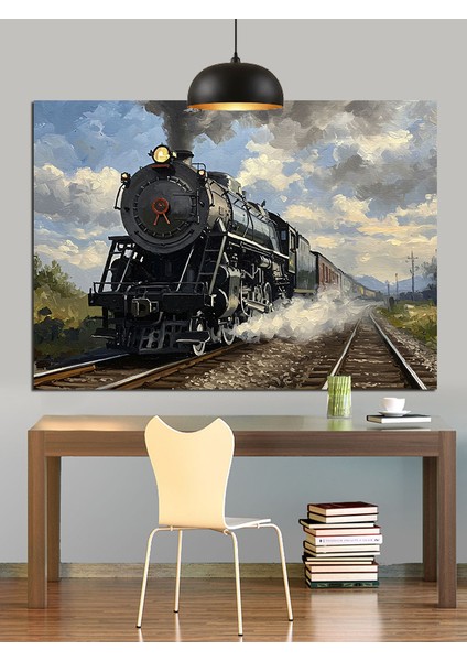 Siyah Buharlı Klasik Tren Dekoratif Kanvas - Mdf Ahşap Tablo fiyatları