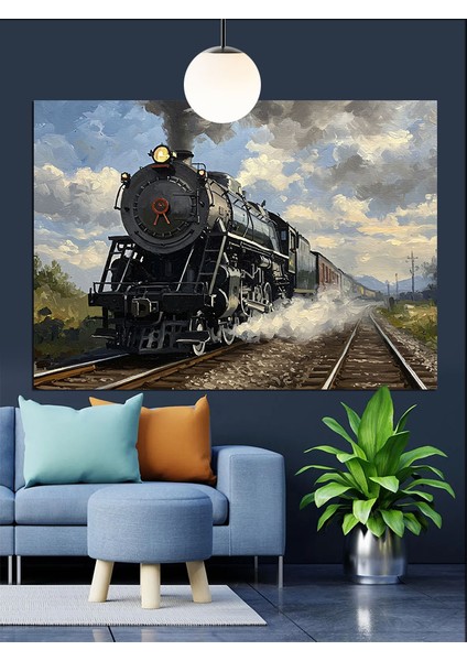Siyah Buharlı Klasik Tren Dekoratif Kanvas - Mdf Ahşap Tablo modelleri
